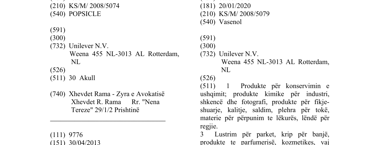 Zëri i markës Vasenol në buletin