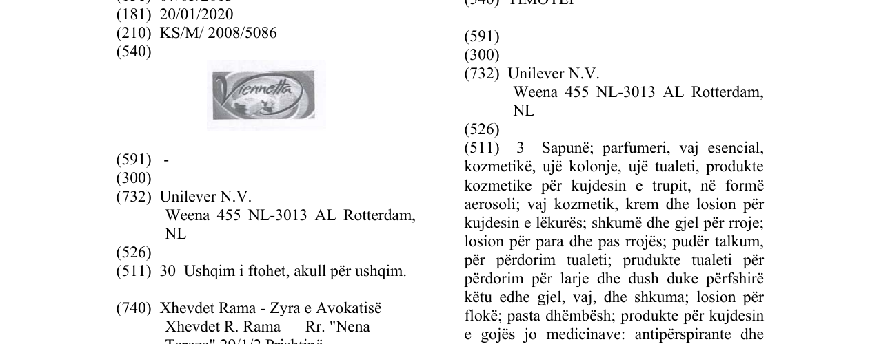 Zëri i markës Viennetta në buletin