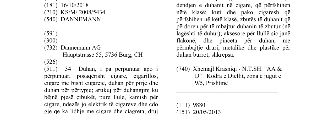 Zëri i markës DANNEMANN në buletin