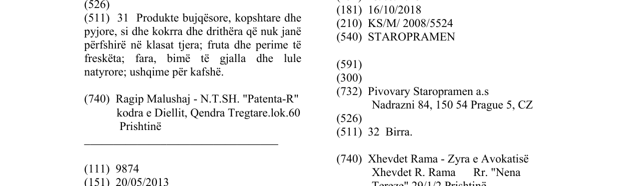 Zëri i markës STAROPRAMEN në buletin
