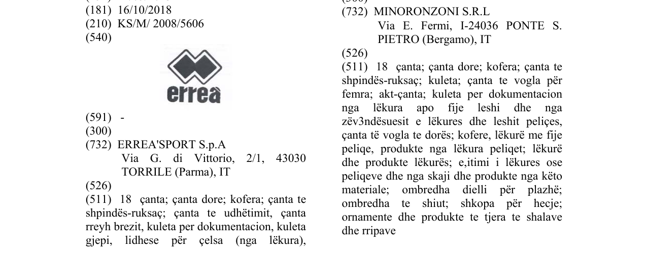 Zëri i markës ERREA në buletin