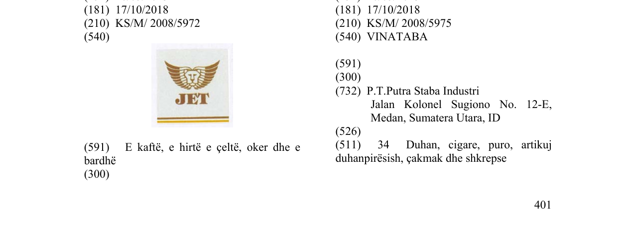 Zëri i markës VINATABA në buletin