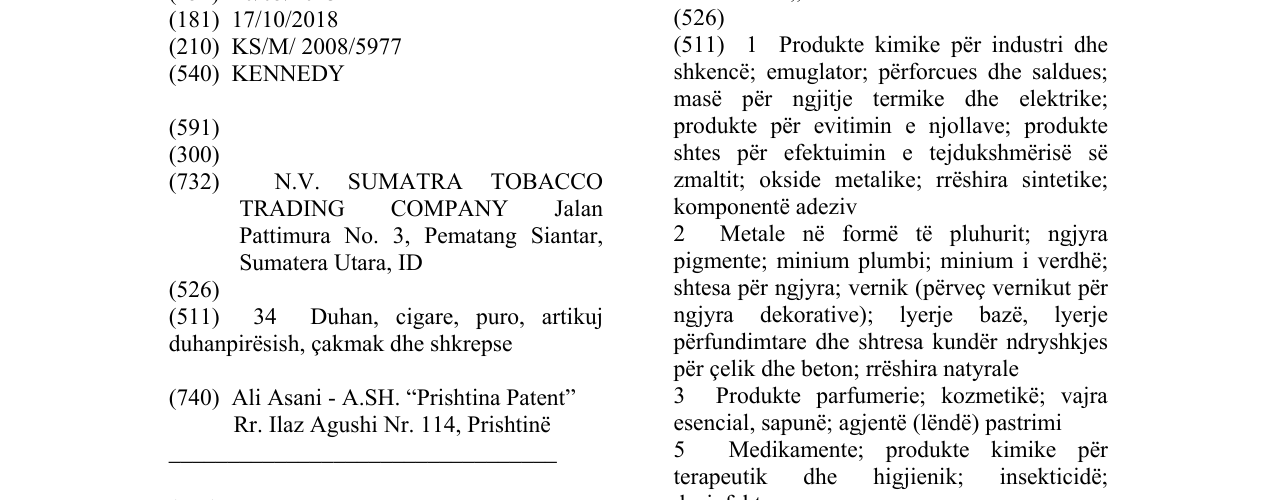 Zëri i markës KENNEDY në buletin
