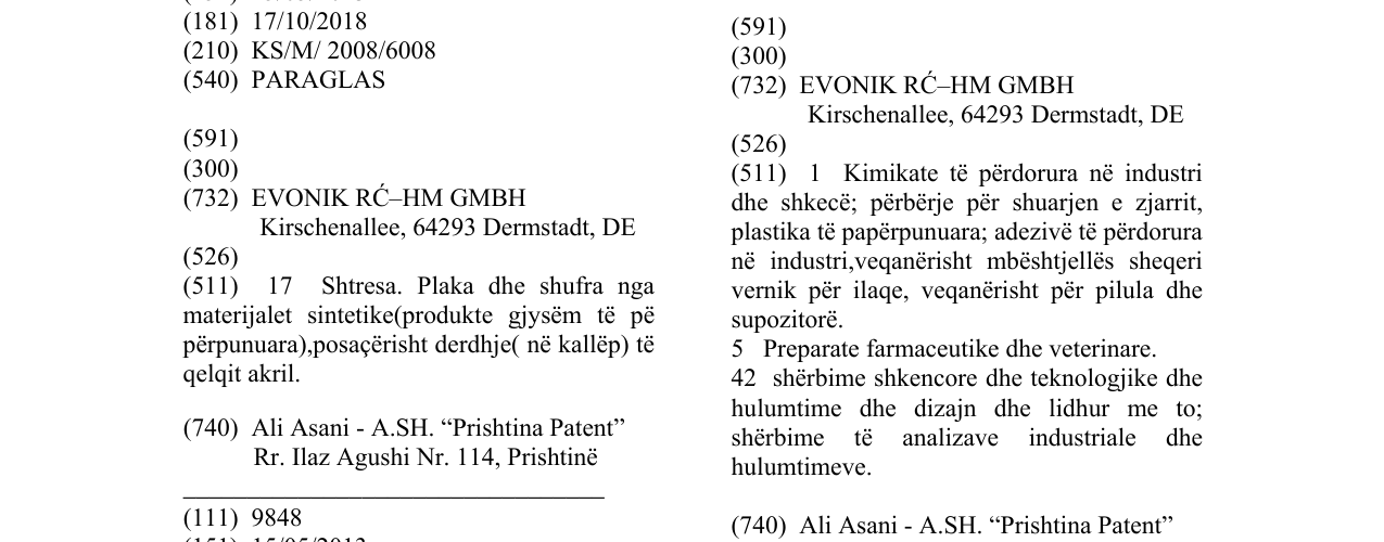 Zëri i markës PARAGLAS në buletin