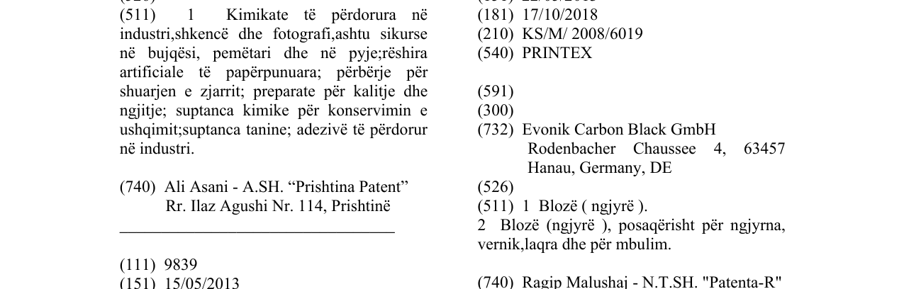 Zëri i markës PRINTEX në buletin