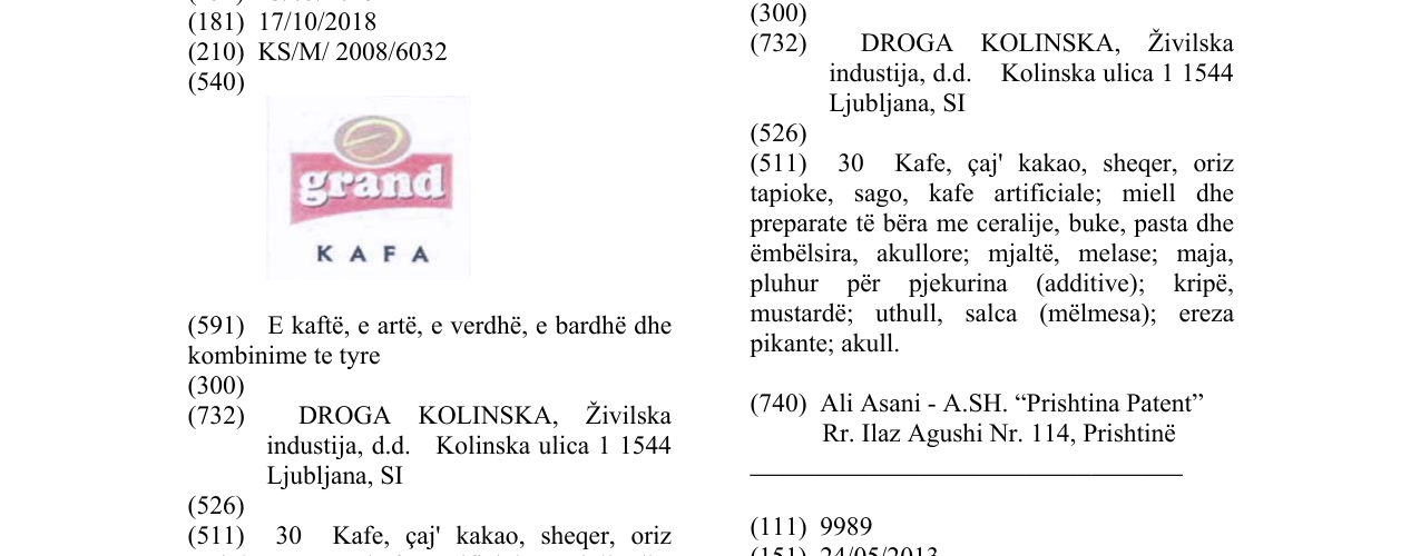 Zëri i markës GRAND KAFA në buletin