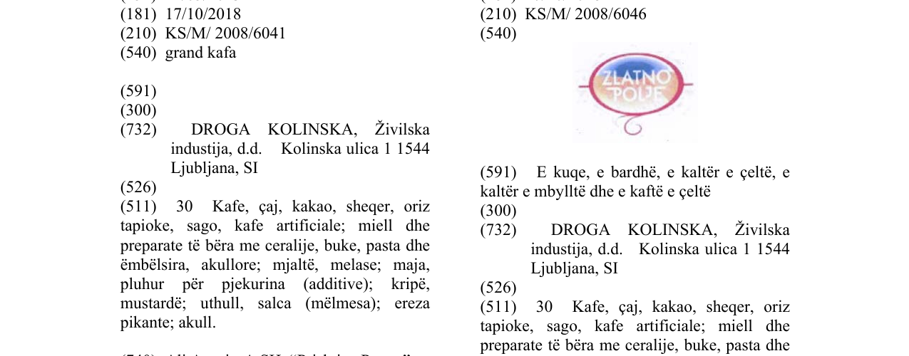 Zëri i markës grand kafa në buletin