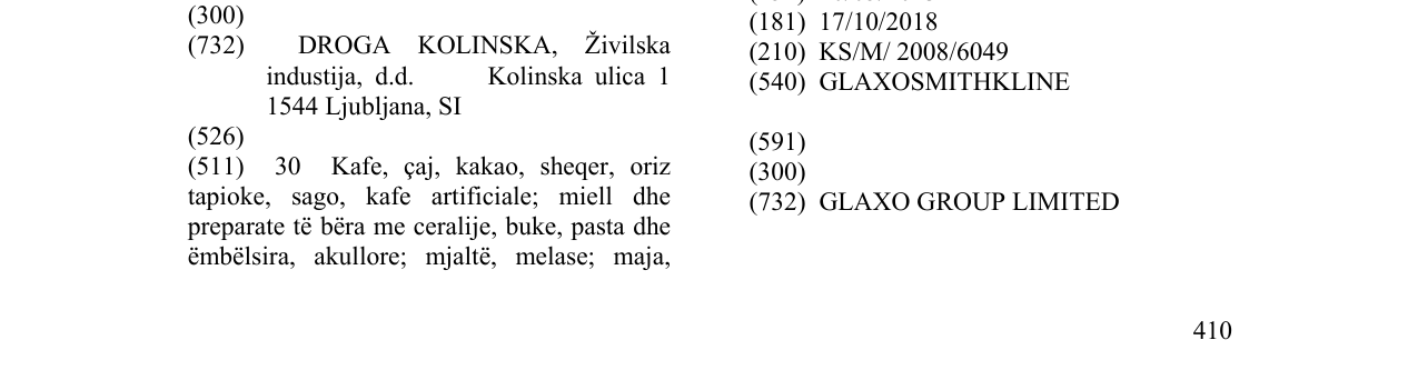 Zëri i markës GLAXOSMITHKLINE në buletin