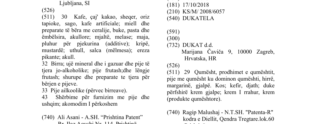 Zëri i markës DUKATELA në buletin