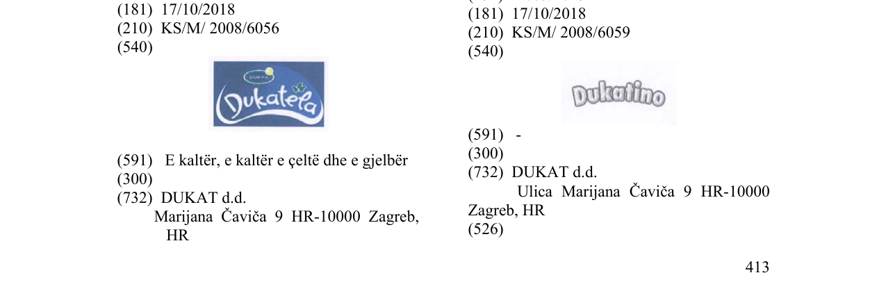Zëri i markës DUKATINO në buletin
