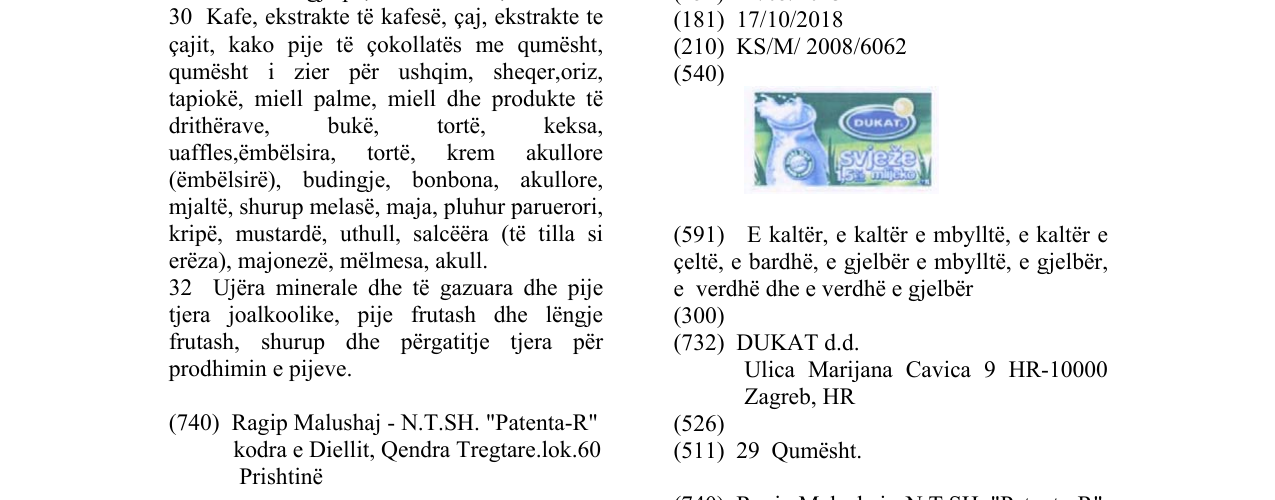 Zëri i markës DUKAT SVJEŽE në buletin
