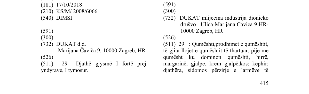 Zëri i markës DIMSI në buletin