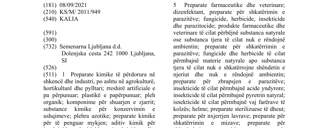 Zëri i markës KALIA në buletin