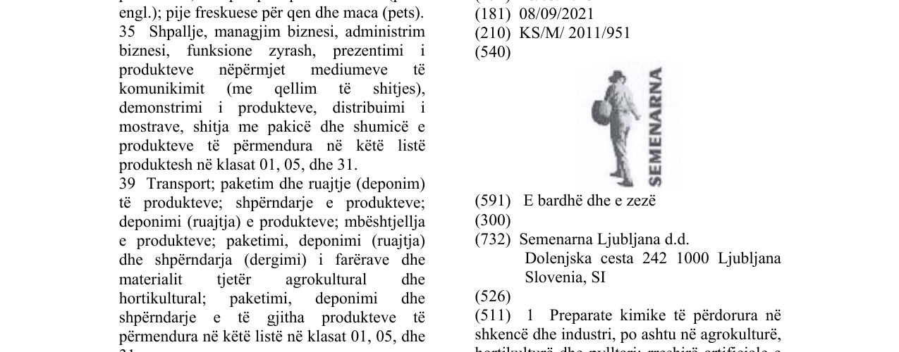 Zëri i markës SEMENARNA në buletin