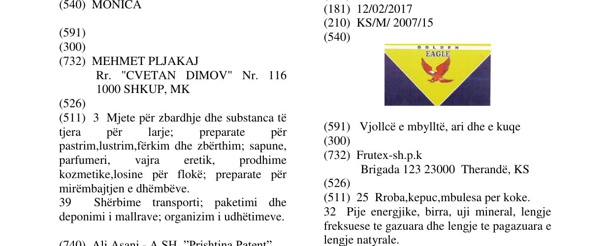 Zëri i markës GOLDEN EAGLE në buletin