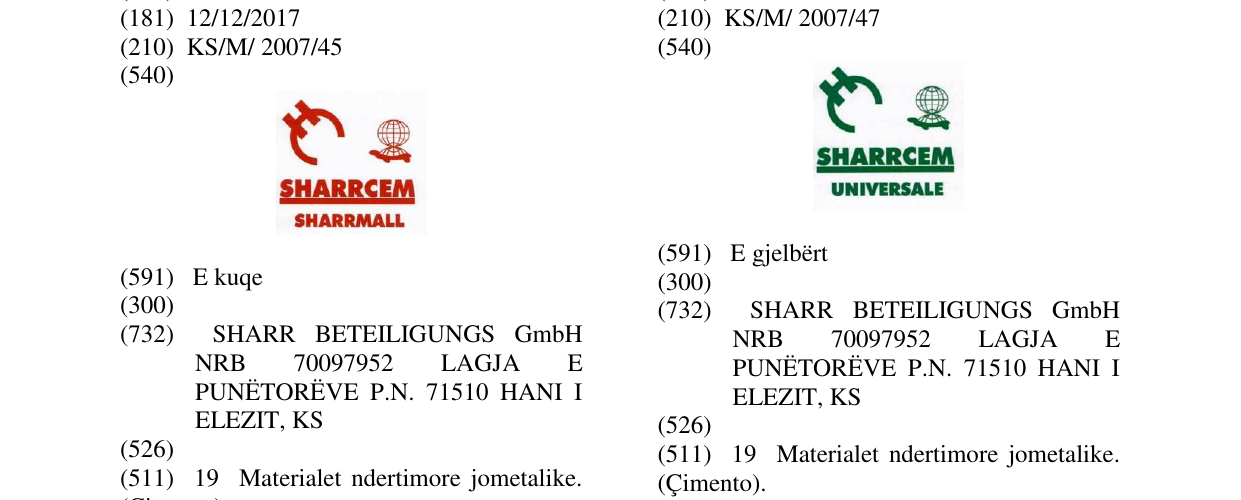Zëri i markës SHARRCEM SHARRMALL në buletin