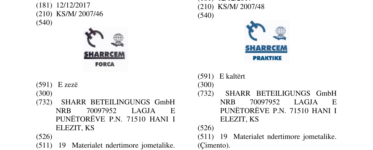 Zëri i markës SHARRCEM FORCA në buletin