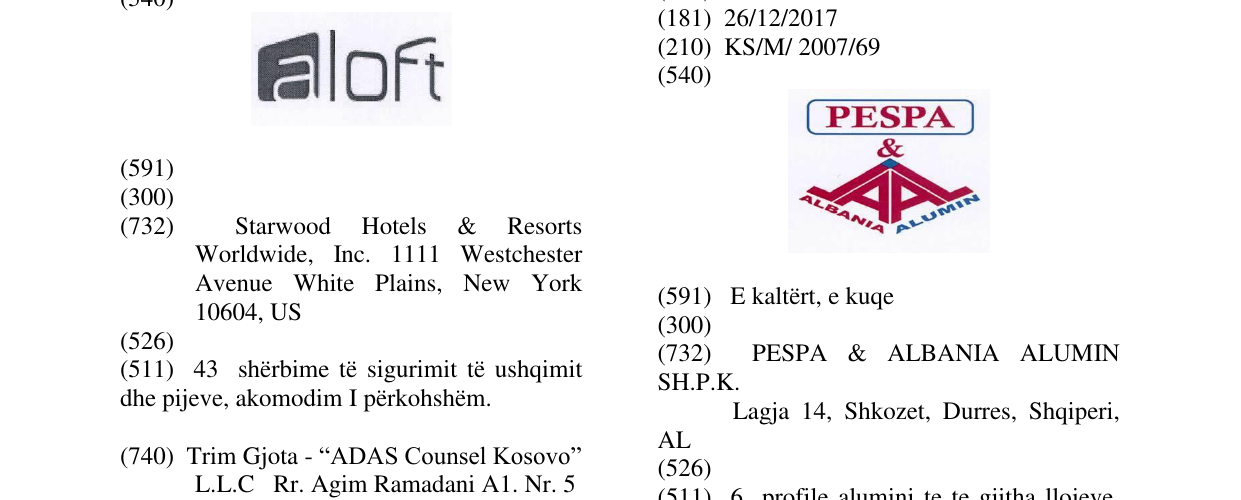 Zëri i markës PESPA & ALBANIA ALUMIN në buletin