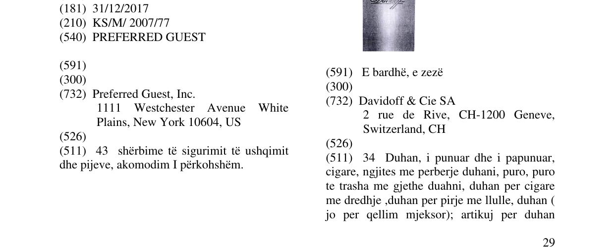 Zëri i markës PREFERRED GUEST në buletin