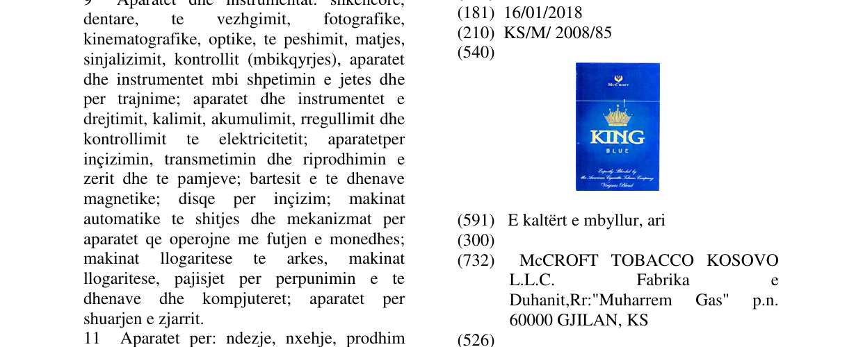 Zëri i markës KING në buletin