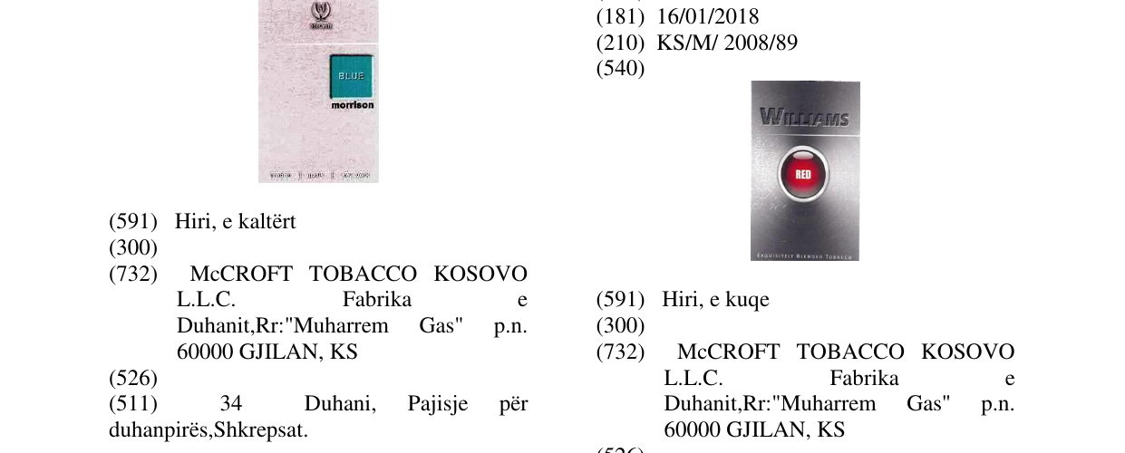 Zëri i markës RED WILLIAMS në buletin