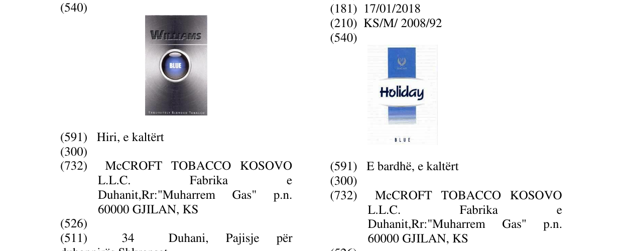 Zëri i markës HOLIDAY BLUE në buletin