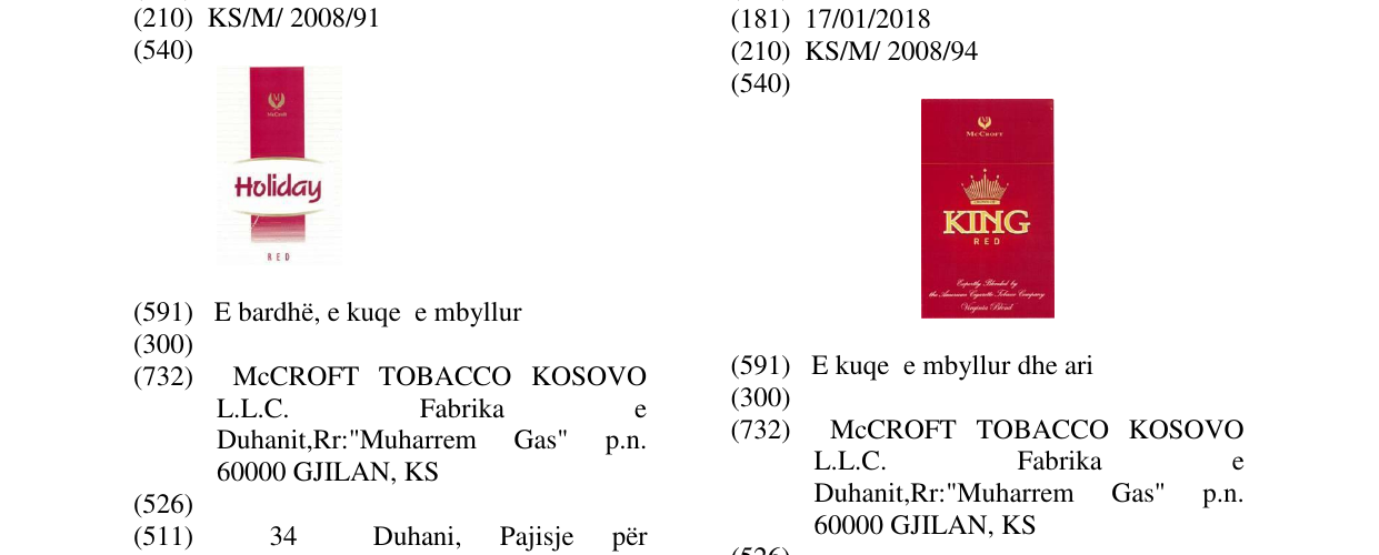 Zëri i markës KING RED në buletin