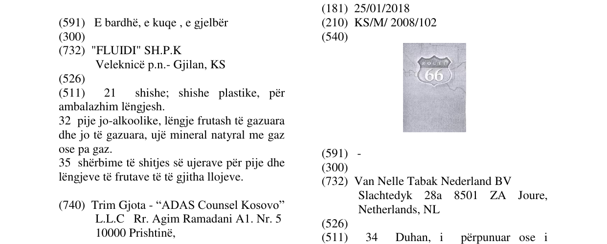 Zëri i markës ROUTE 66 në buletin