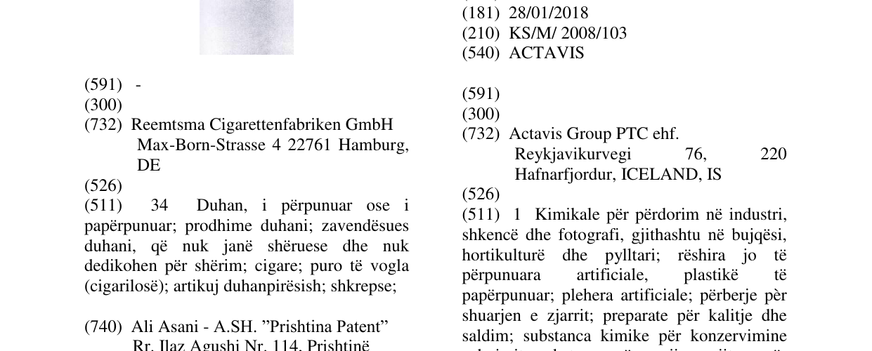Zëri i markës ACTAVIS në buletin