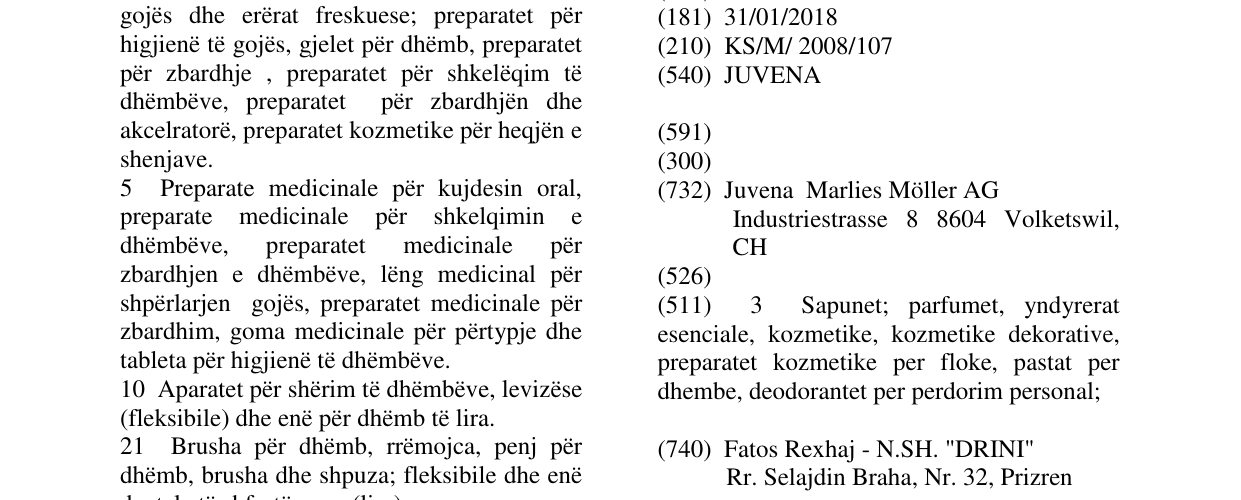 Zëri i markës JUVENA në buletin