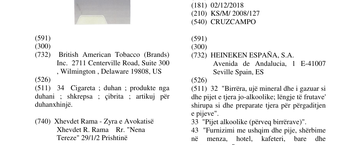 Zëri i markës CRUZCAMPO në buletin