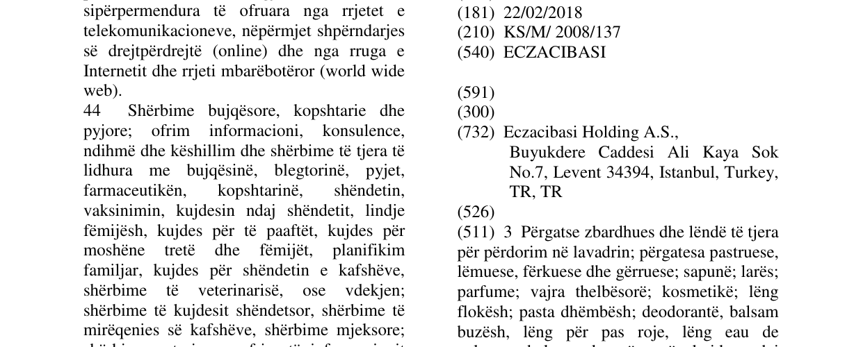 Zëri i markës ECZACIBASI në buletin