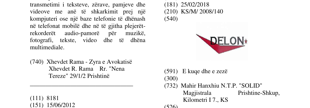 Zëri i markës DELON në buletin