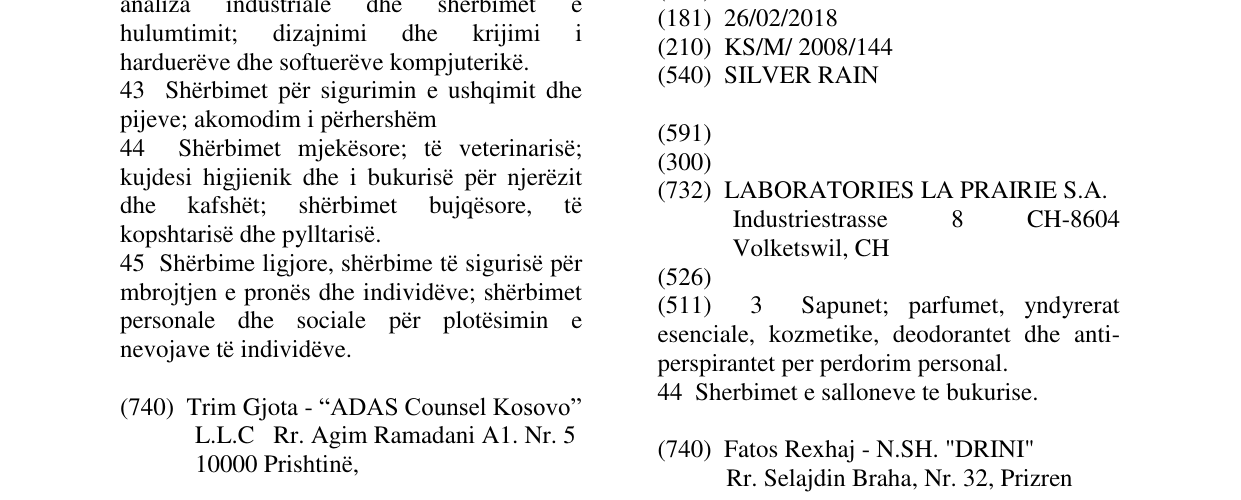 Zëri i markës SILVER RAIN në buletin