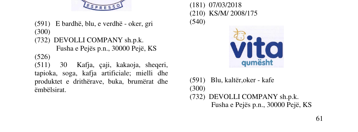 Zëri i markës VITA QUMËSHT në buletin