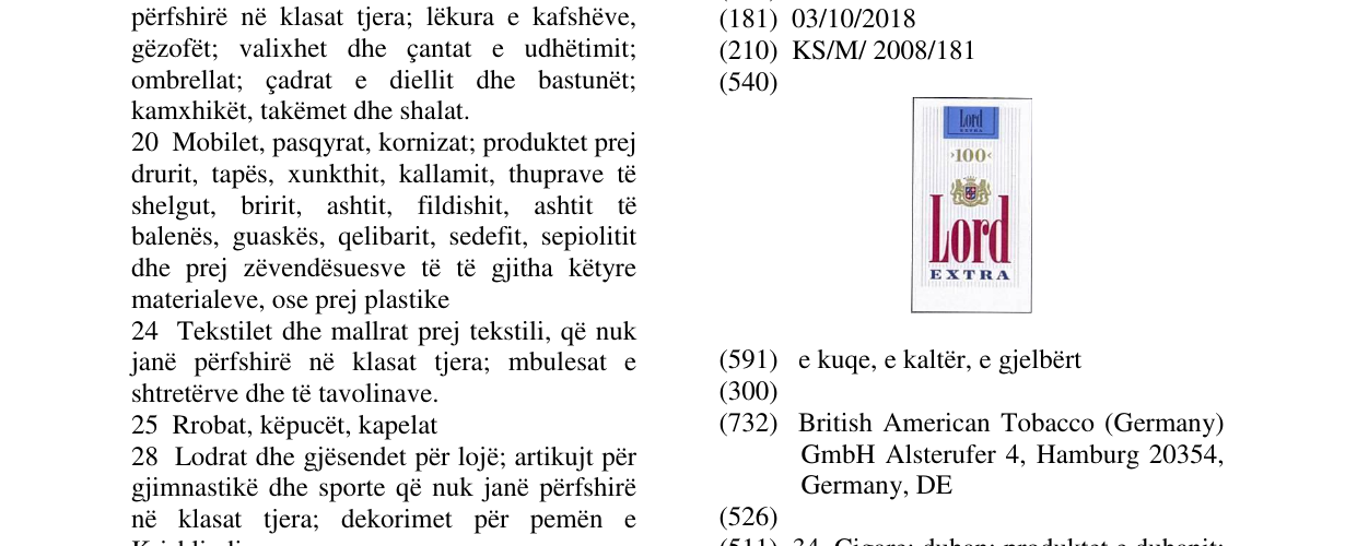 Zëri i markës LORD EXTRA në buletin