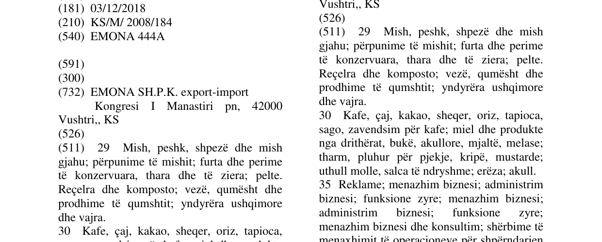 Zëri i markës EMONA 444A në buletin