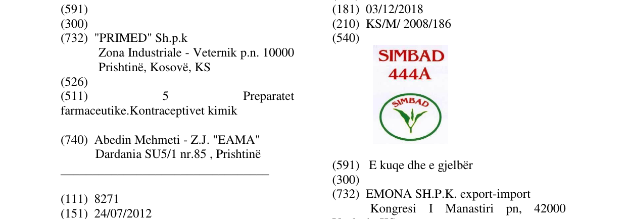 Zëri i markës SIMBAD 444A në buletin