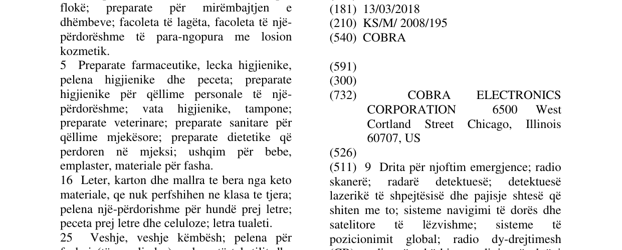 Zëri i markës COBRA në buletin