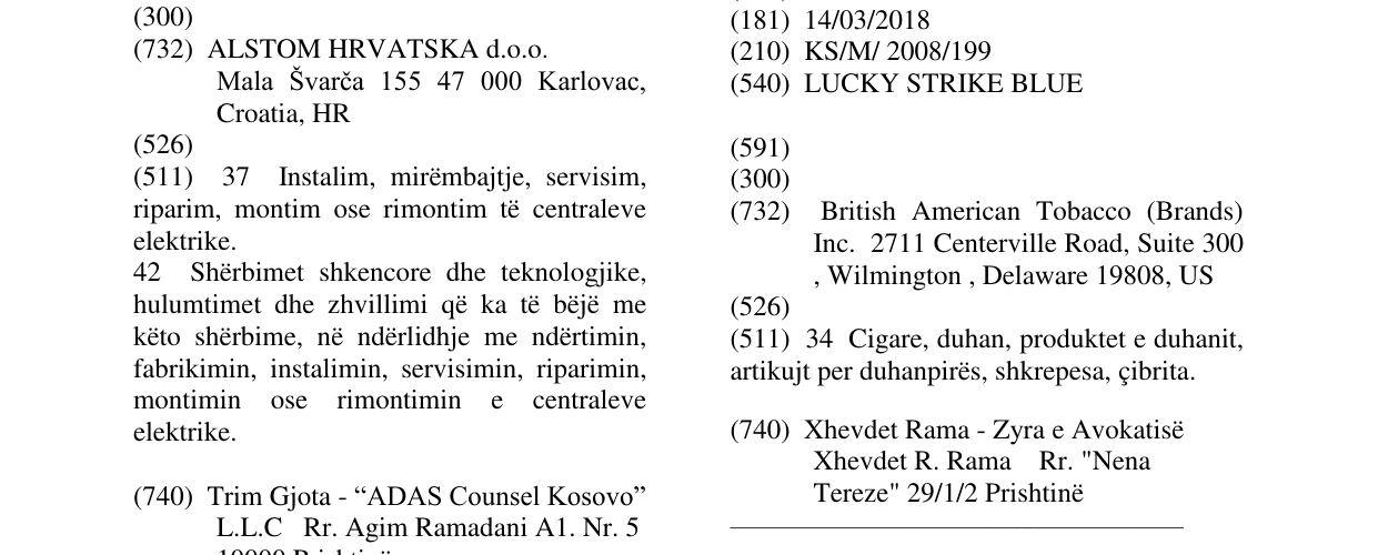 Zëri i markës LUCKY STRIKE BLUE në buletin