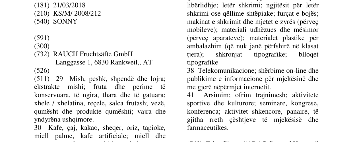 Zëri i markës SONNY në buletin