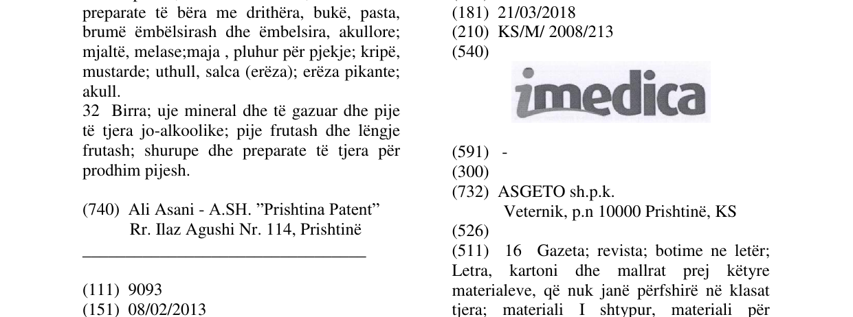 Zëri i markës IMEDICA në buletin