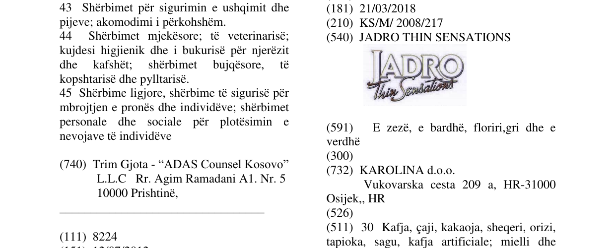 Zëri i markës JADRO THIN SENSATIONS në buletin