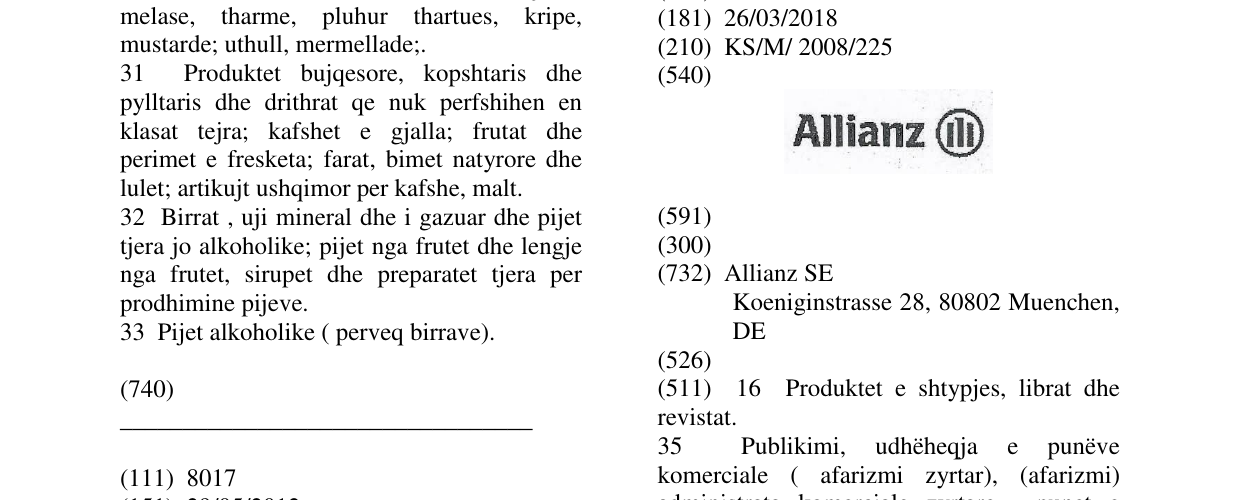 Zëri i markës ALLIANZ COMBINATION OF ALLIANZ AND EAGLE DEVICE në buletin