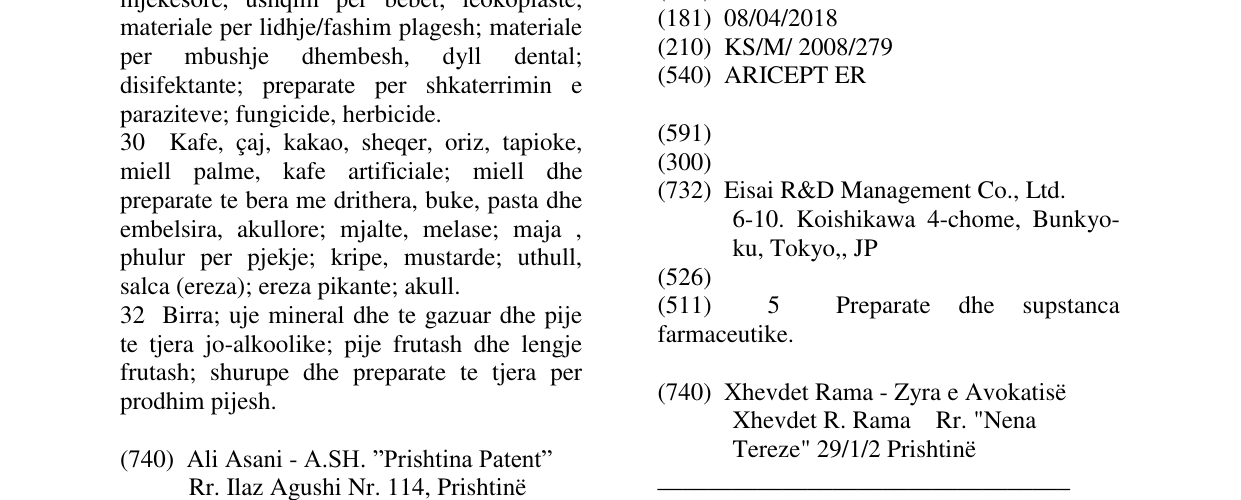 Zëri i markës ARICEPT ER në buletin