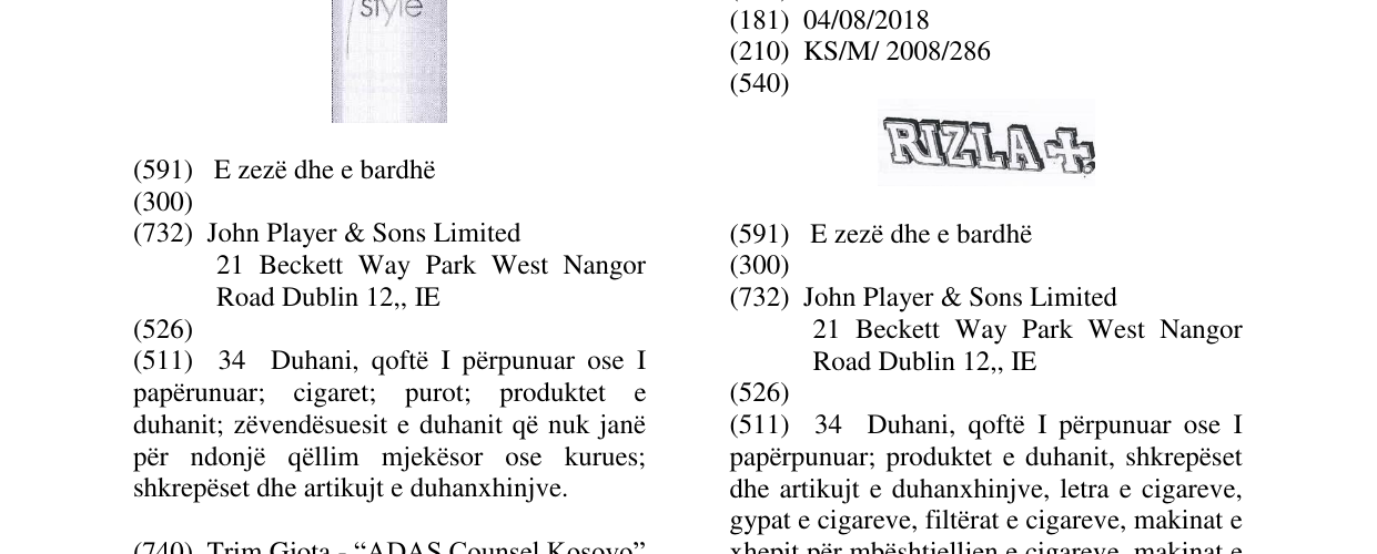 Zëri i markës RIZLA +. në buletin
