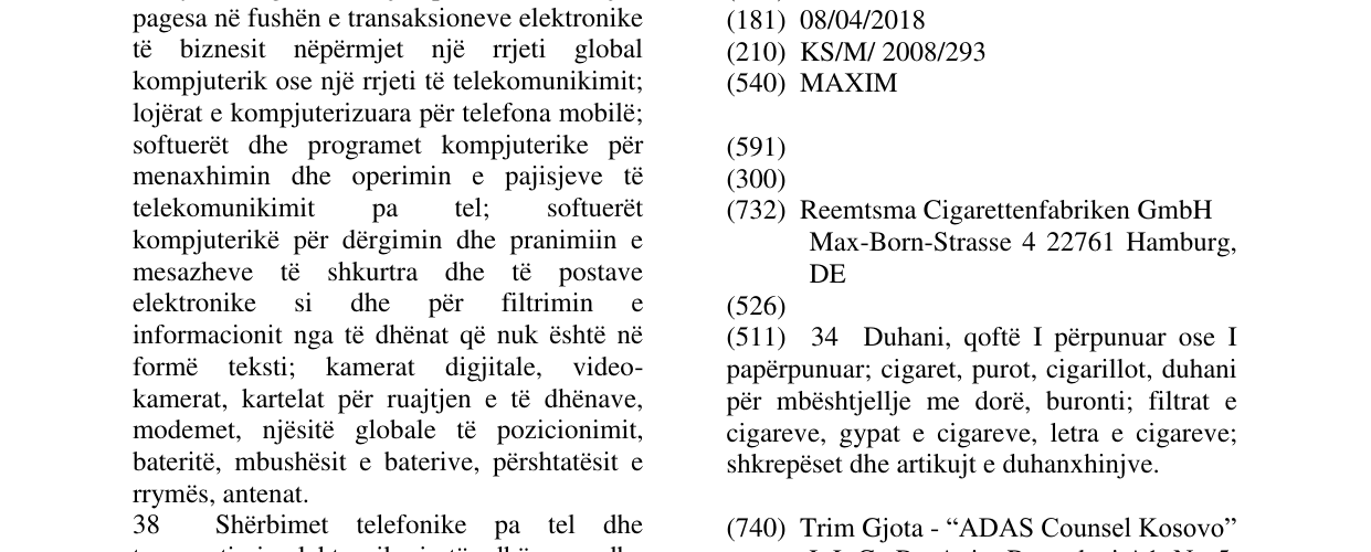 Zëri i markës MAXIM në buletin