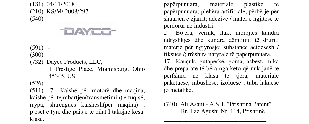 Zëri i markës DAYCO në buletin