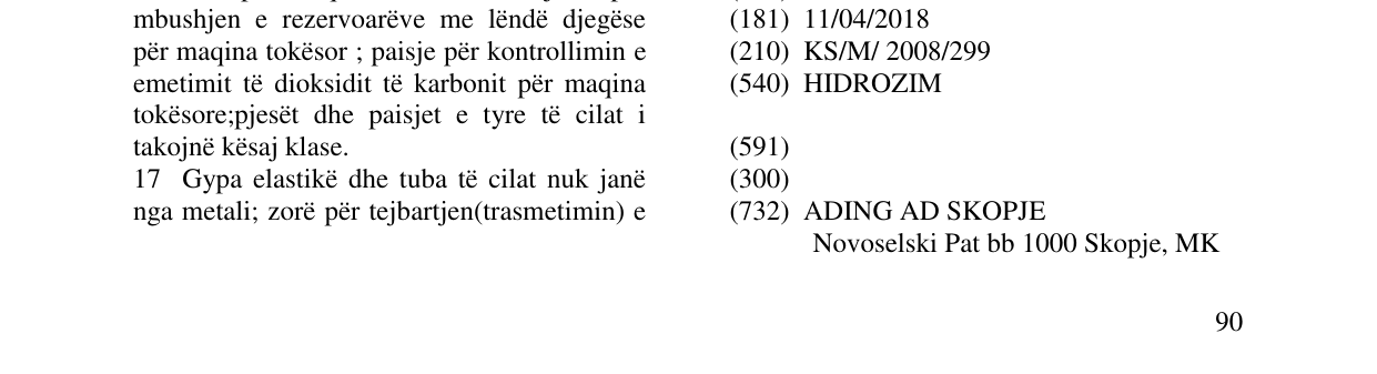 Zëri i markës HIDROZIM në buletin