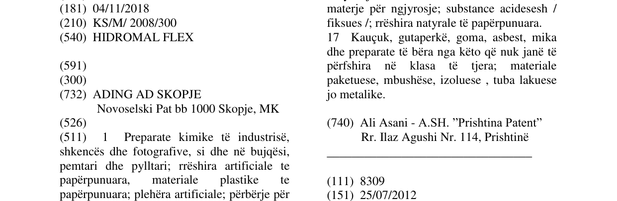 Zëri i markës HIDROMAL FLEX në buletin